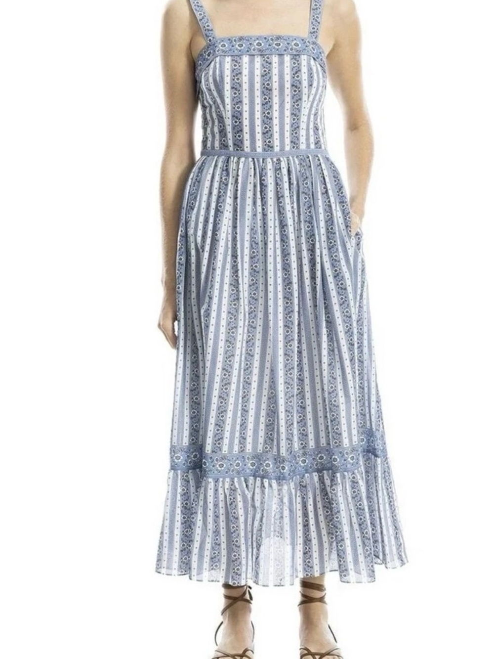 Max studio Blue and White Striped Sleeveless Maxi Dress. Optional straps